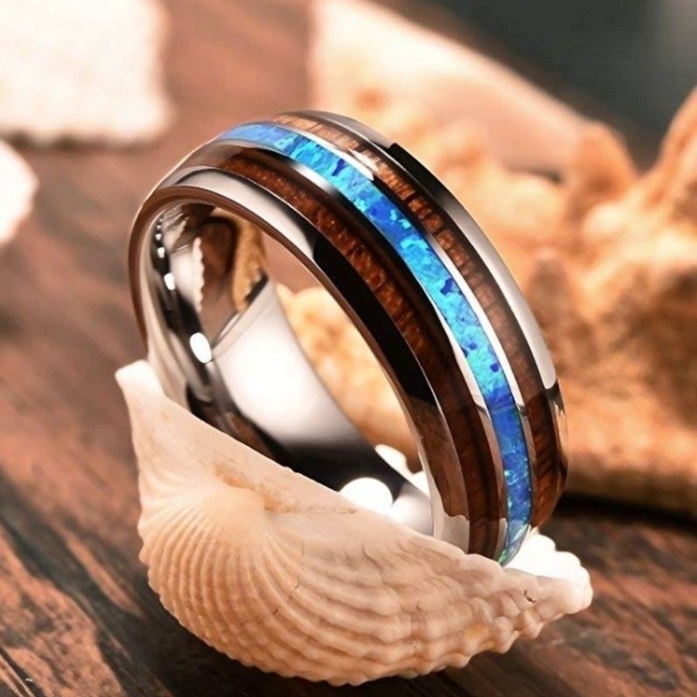 8mm Tungsten Hawaiian Koa Wood & Abalone Ring